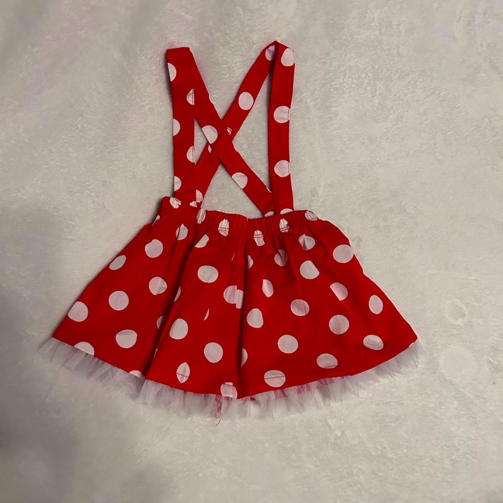 Minnie Mouse suspenders dress Sz 12 months EUC